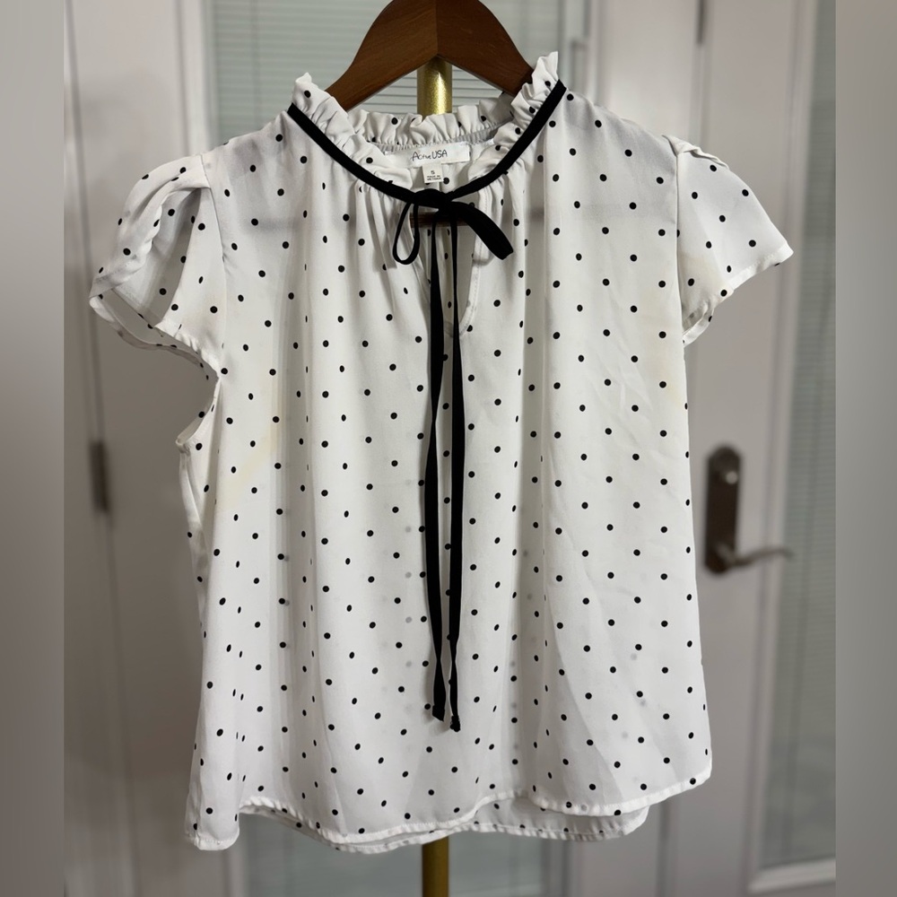 ACTIVE USA • White Blouse with Black Dots and Bow